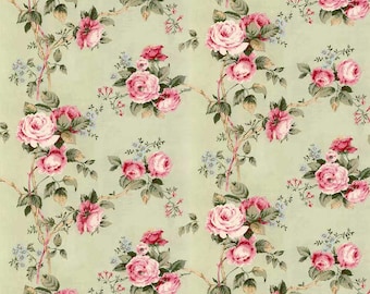 Printable Dolls House Wallpaper 1/12th scale Green Pink Roses D57 Digital Download UK & US sizes Jpeg or PDF