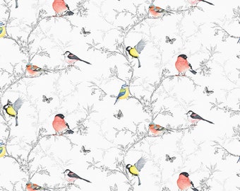 Printable Dolls House Wallpaper 1/12th scale Garden Birds Grey D843 Digital Download UK & US sizes Jpeg or PDF