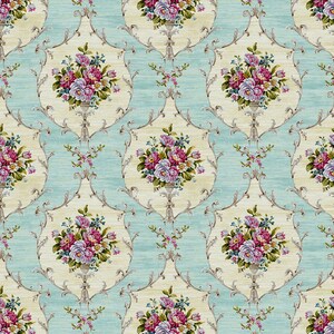 Printable Dolls House Wallpaper 1/12th scale Vintage Blue Floral Cameo D910 Digital Download UK & US sizes Jpeg or PDF