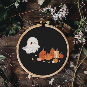 Pumpkin ghost  cross stitch pattern PDF - funny halloween fall small kawaii halloween birthday unique gift modern - digital download CS177