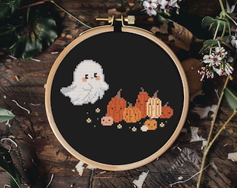 Kürbis Geist Kreuzstichmuster PDF - Halloween Herbst Geschenk klein kawaii Geburtstag einzigartig - digitaler Download CS177