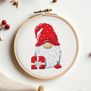 Small christmas gnome cross stitch pattern PDF - festive scandi cozy easy winter funny cute holiday - digital download CS131