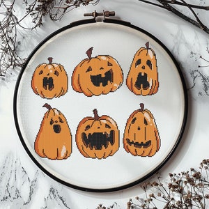 Pumpkin jack o lantern cross stitch pattern PDF - funny halloween diy craft autumn fall holiday modern - digital download CS97