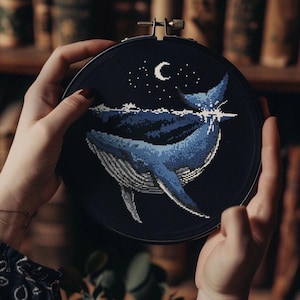 Whale decor cross stitch pattern PDF - sea ocean modern embroidery whale nursery whale gift marine nautical dmc - digital download CS117