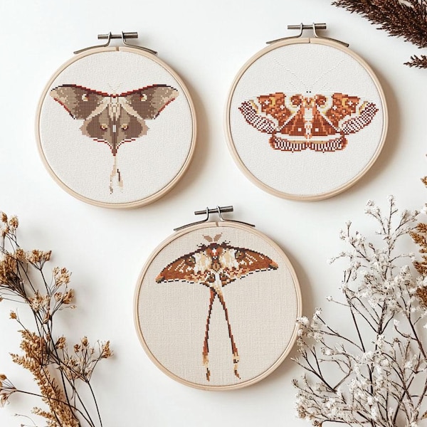 Entomologie Kreuzstich Stickmuster PDF - moderne Waldästhetik Motte Insekt realistische Stickerei Schmetterling Set - digitaler Download CS122