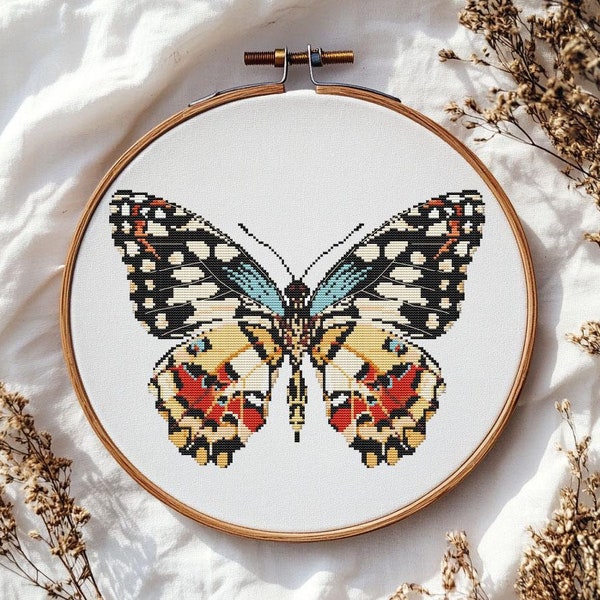 Großes Kreuzstich Stickmuster PDF - digitaler Download - Stickbild Insekten Stickmuster Garten schön bunt Stoffbild CD63