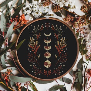Witchy sampler cross stitch pattern PDF - fall gothic halloween witchy crafts moon phases floral simple modern - digital download CS138