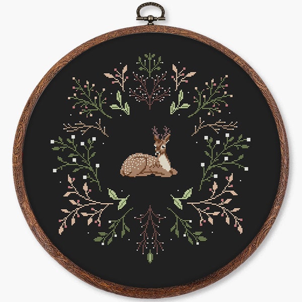 Forest animal fawn cross stitch pattern PDF - deer cozy woodland decor nordic woodland witchy floral bamby easy - digital download CS161