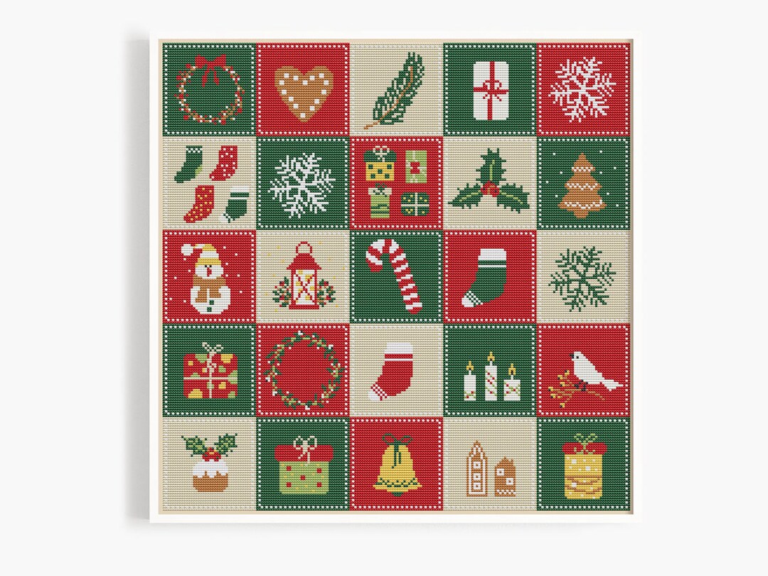Advent Calendar Cross Stitch Pattern PDF Sampler Merry Christmas Winter Advent Calendar Cross Stitch Pattern PDF Sampler Merry Christmas Winter