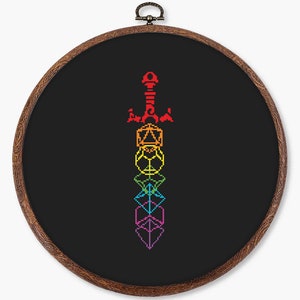 Dice sword cross stitch pattern PDF - digital download – d20 dnd game dungeons and dragons fantasy needlepoint gift geeky nerdy CS51