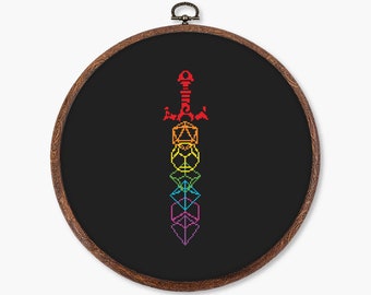 Dice sword cross stitch pattern PDF - digital download – d20 dnd game dungeons and dragons fantasy needlepoint gift geeky nerdy CS51