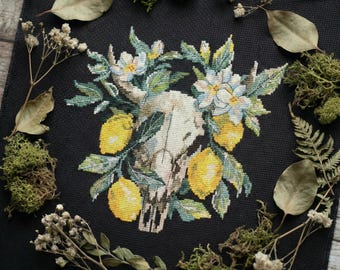 Witchy Lemon Skull cross stitch pattern PDF - digital download CS66