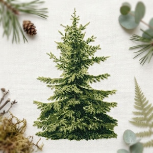 Realistic christmas tree cross stitch pattern PDF - forest vintage winter holiday embroidery new year home gifts - digital download CS128