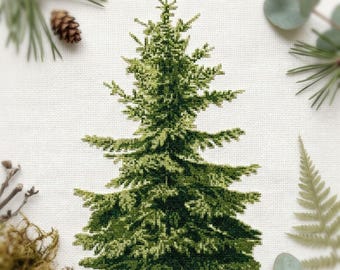 Realistic christmas tree cross stitch pattern PDF - forest vintage winter holiday embroidery new year home gifts - digital download CS128