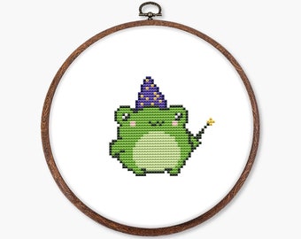 Wizard frog cross stitch pattern PDF - magic toad cute frog fantasy quick tiny kawaii lover gift easy small funny - digital download CS160