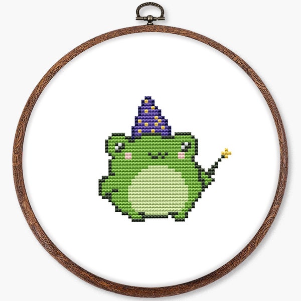 Wizard frog cross stitch pattern PDF - magic toad cute frog fantasy quick tiny kawaii lover gift easy small funny - digital download CS160