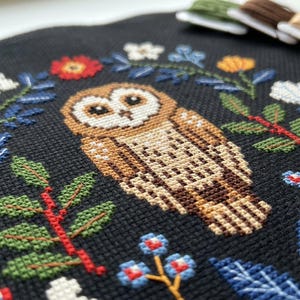 Owl Cross Stitch Pattern – Folk Owl Embroidery – Woodland Night PDF – Modern Folk Art Chart CS95 image 4