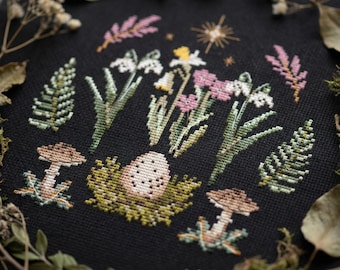 Witchy Forest Cross Stitch Pattern – Folk Spring Sampler PDF CS112