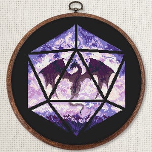 Dragon dice cross stitch pattern PDF - digital download – dnd dungeons and dragons fantasy d20 geeky nerdy embroidery magic gift gamer CS52 image 9