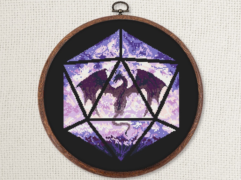 Dragon dice cross stitch pattern PDF - digital download – dnd dungeons and dragons fantasy d20 geeky nerdy embroidery magic gift gamer CS52 image 9