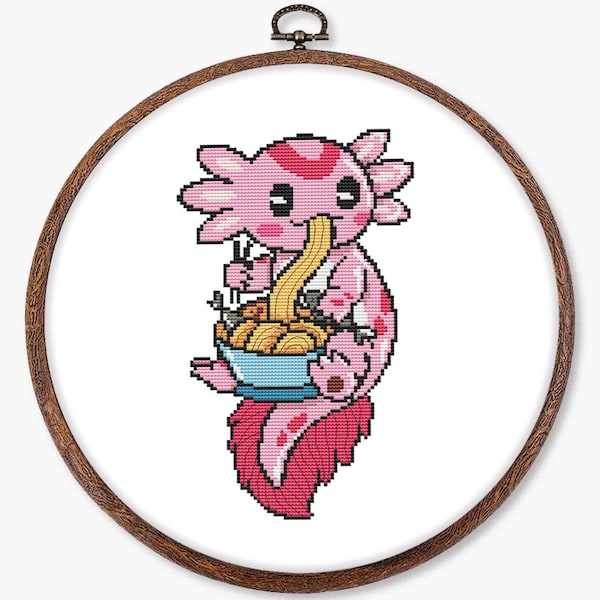 Axolotl  cross stitch pattern PDF - salamander ramen asian japanese korean food kawaii funny cute animal gifts - digital download CS168