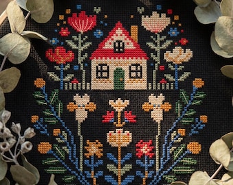 Cottage & Flowers cross stitch pattern PDF - digital download CS48