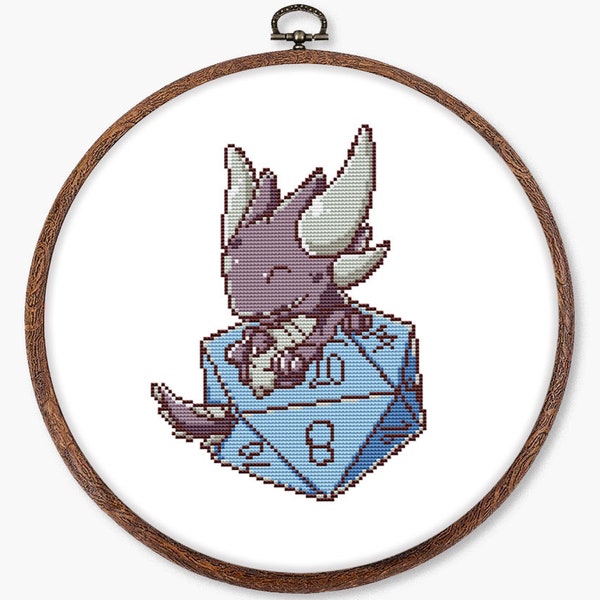 Dragon dnd cross stitch pattern PDF - digital download – dungeons and dragons d20 nerdy dice cute fantasy geeky gamer funny dnd gifts CS60