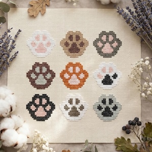 Cat paw cross stitch pattern PDF - digital download – gift for cat lover cat owner gift animal easy funny small cute beginner mini CS82