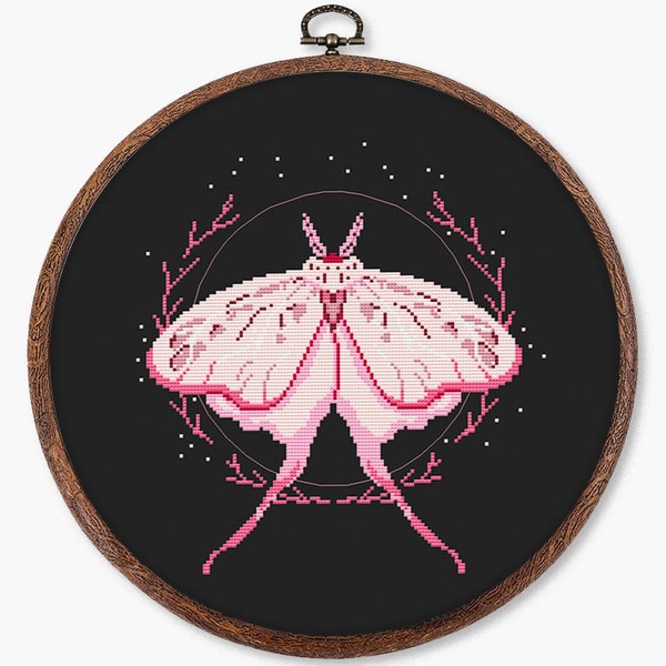 Pastel pink moth cross stitch pattern PDF - moth butterfly insect witch forest nature wiccan embroidery gothic - digital download CS149