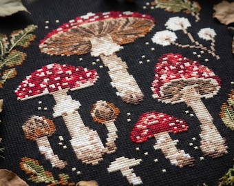 Toadstool Mushroom Cross Stitch Pattern PDF, Cottagecore Woodland Embroidery, Amanita Mushroom Design, Autumn Forest Dуcor CS144