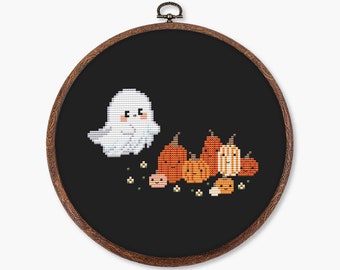 Pumpkin ghost  cross stitch pattern PDF - funny halloween fall small kawaii halloween birthday unique gift modern - digital download CS177