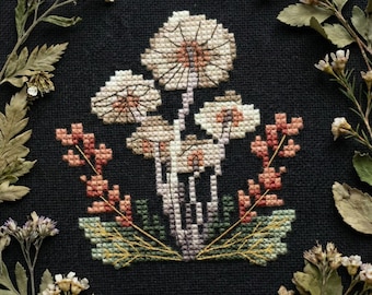 Witchy Mushrooms Cross Stitch Pattern – Autumn Toadstools Embroidery - digital download CS73
