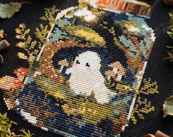 Ghost in jar cross stitch pattern PDF - digital download CS25