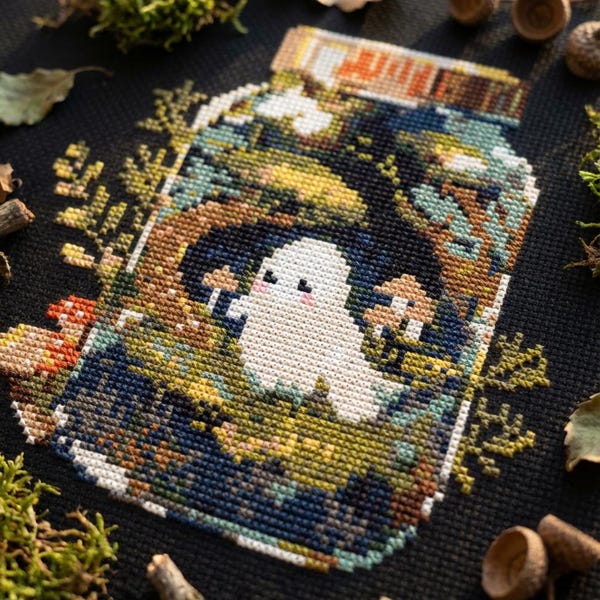 Ghost in jar cross stitch pattern PDF - digital download CS25