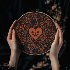 Halloween cross stitch pattern PDF - spooky autumn pumpkin embroidery fall crafts easy wall decor - digital download CS83