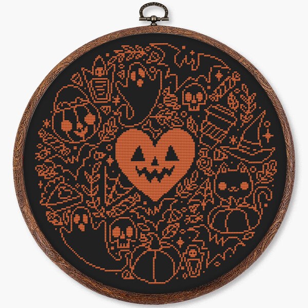 Halloween cross stitch pattern PDF - spooky autumn pumpkin embroidery fall crafts easy wall decor - digital download CS83