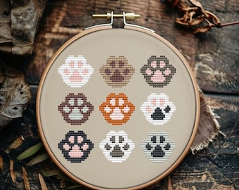 Cat paw cross stitch pattern PDF - digital download – gift for cat lover cat owner gift animal easy funny small cute beginner mini CS82