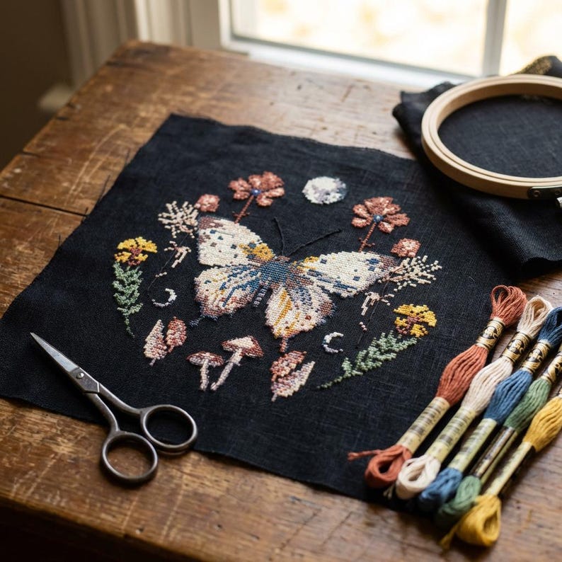 Witchy Insect Pattern Witchy Butterfly Cross Stitch Pattern PDF - Crescent Moon Phases ...