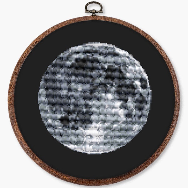 Moon cross stitch pattern PDF - modern space embroidery planet full moon witchy galaxy sky science night - digital download CS84