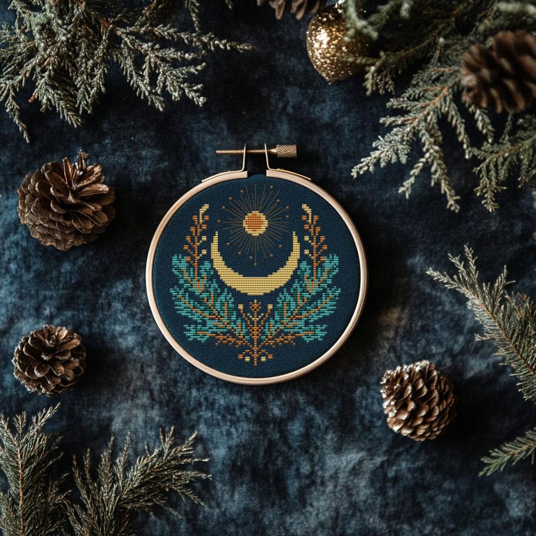 Yule Cross Stitch Pattern – Pagan Winter Solstice PDF – Sun and Moon ...