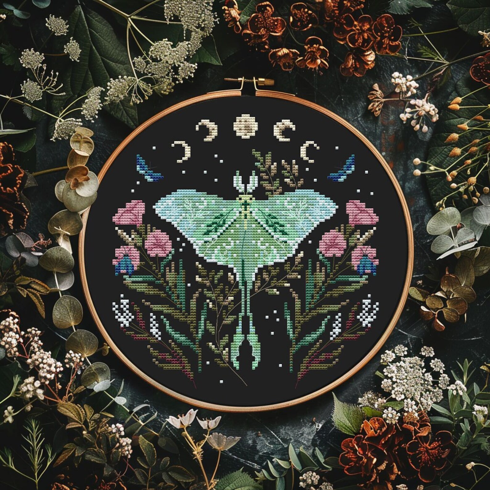 Luna Moth Cross Stitch Pattern PDF - Digital Download - Gothic Witchy ...