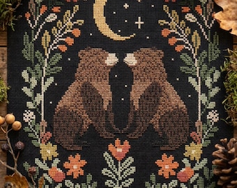 Bear Forest Night  cross stitch pattern PDF - digital download CS77