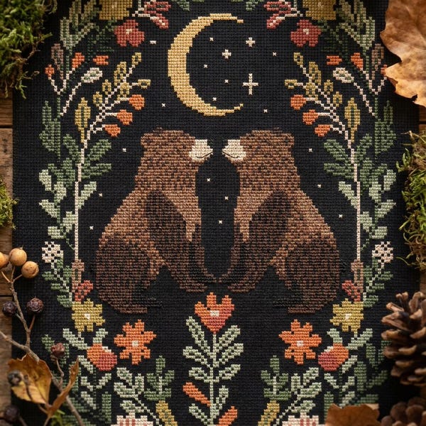 Bear Forest Night  cross stitch pattern PDF - digital download CS77
