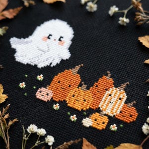 Pumpkin ghost  cross stitch pattern PDF - funny halloween fall small kawaii halloween birthday unique gift modern - digital download CS177