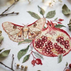 Persephone moth cross stitch pattern PDF - digital download - butterfly insect garnet death's head moth nature flower harvest CS53 image 9