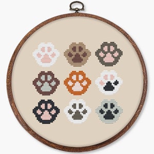 Cat paw cross stitch pattern PDF - digital download – gift for cat lover cat owner gift animal easy funny small cute beginner mini CS82