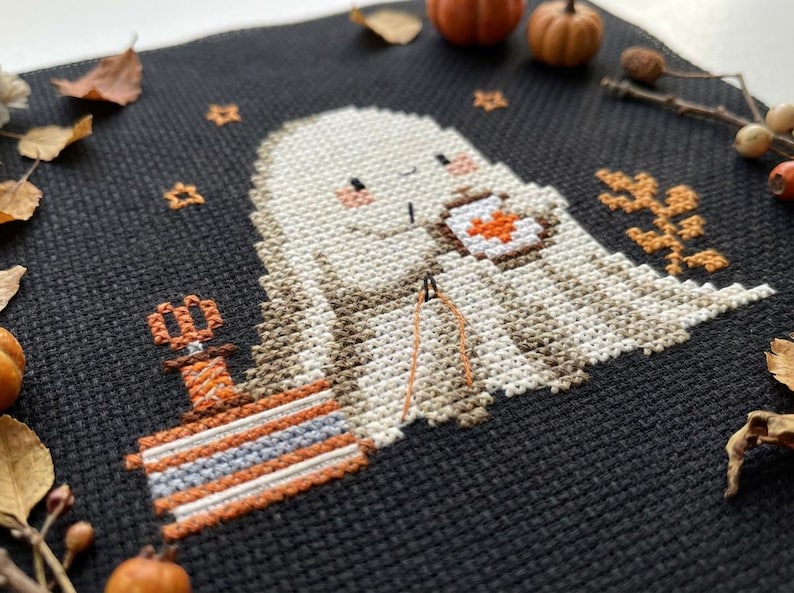 Ghost Stitching Pattern Ghost Cross Stitch Pattern – Cute Halloween Embroidery, Cozy Autumn ...