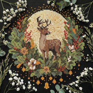 Yule Deer Cross Stitch Pattern – Pagan Winter PDF – Nordic Folk Embroidery – Christmas Solstice Chart - digital download CS4