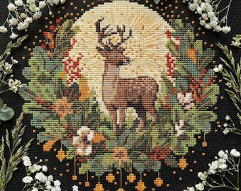 Yule Deer Cross Stitch Pattern – Pagan Winter PDF – Nordic Folk Embroidery – Christmas Solstice Chart - digital download CS4