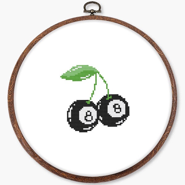 Retro 8 ball cherries cross stitch pattern PDF - magic eight ball trendy vintage retro home decor lucky you toy - digital download CS110